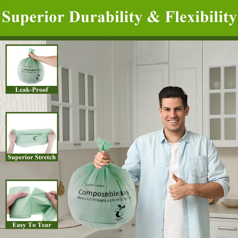 C Crystal Lemon 50 Count Biodegradable Kitchen Food Waste Bags - 6 Gallon Scraps Bags - Heavy Duty Compostable Waste Bags for Kitchen - Unscented Trash Bags 6 Gallon for Yard, Food - Image 2